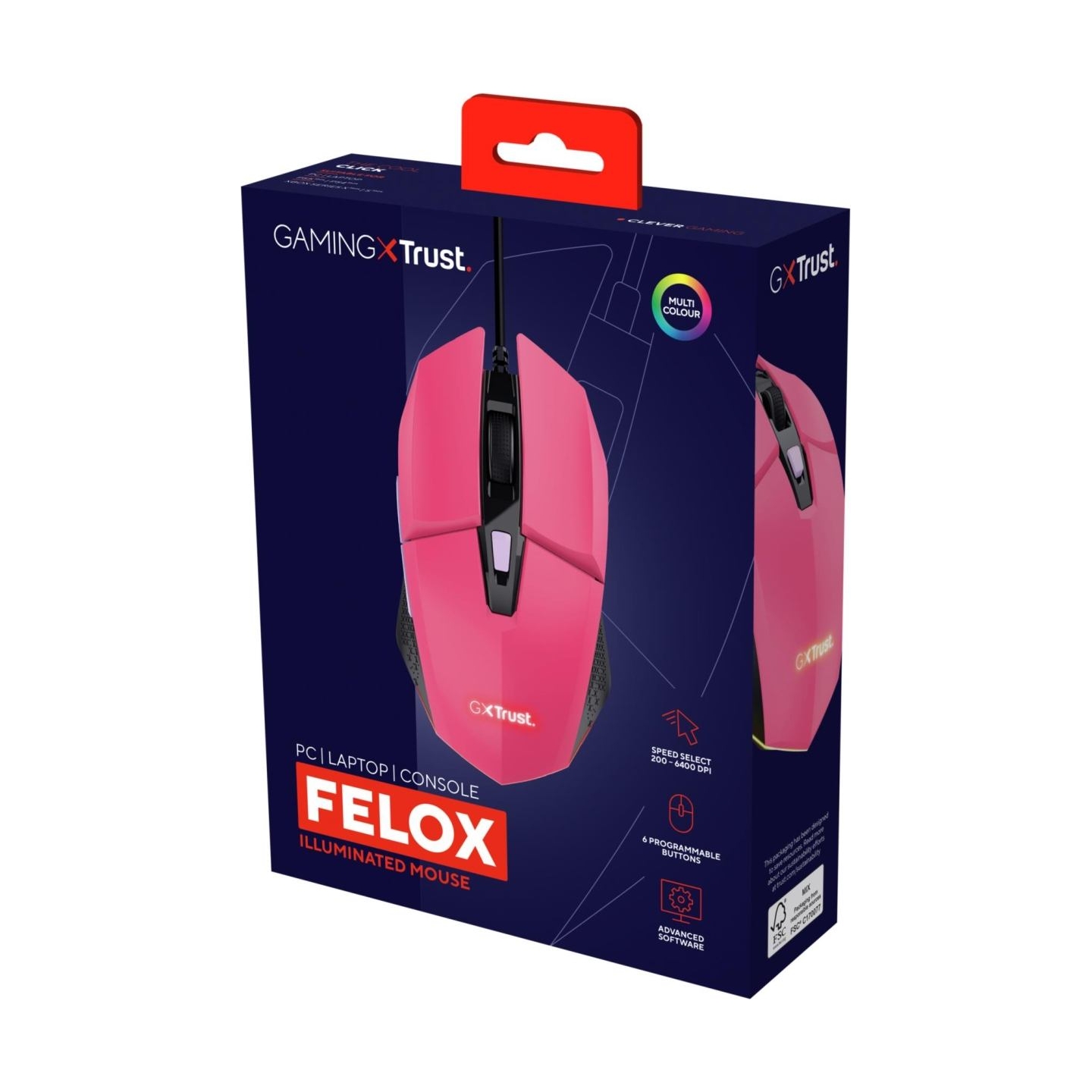 Trust MOUSE USB OPTICAL GAMING PINK/GXT109P FELOX 25068 TRUST
