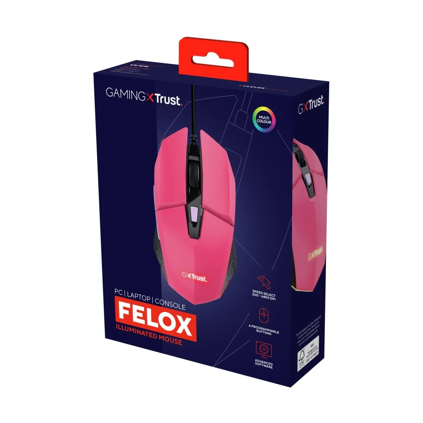 Trust MOUSE USB OPTICAL GAMING PINK/GXT109P FELOX 25068 TRUST