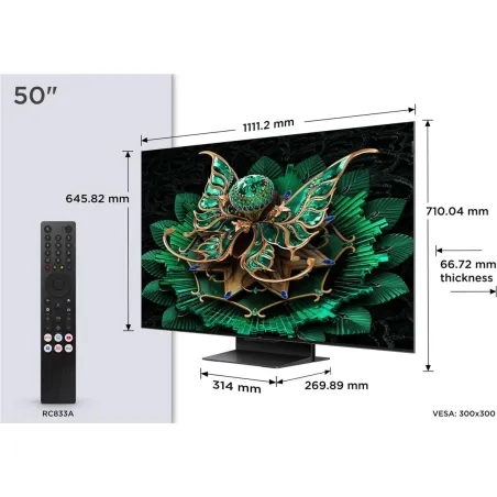 TCL TV Set|TCL|50 "|4K Ultra HD|3840 x 2160 pixels|Flat|16:9|QD-Mini LED|50C7K