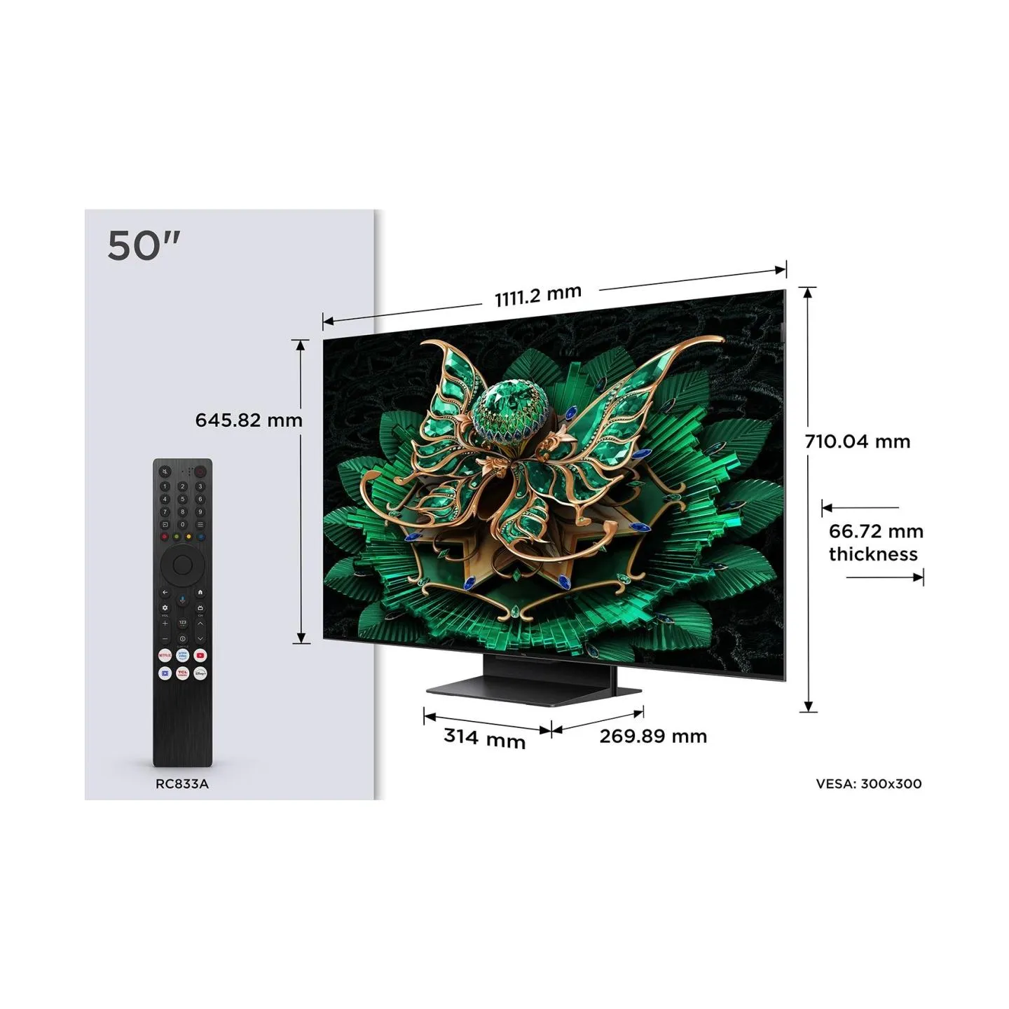 TCL TV Set|TCL|50 "|4K Ultra HD|3840 x 2160 pixels|Flat|16:9|QD-Mini LED|50C7K