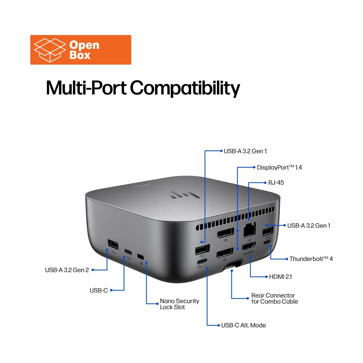 HP Thunderbolt 4 Ultra Dock - OPENBOX - G6 280W w/Combo Cable - 5x USB-A, 2x USB-C, 1x USB-C Thunderbolt 4, 2x DisplayPort, 1x H