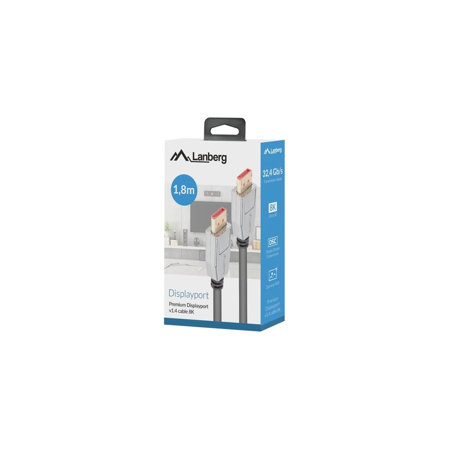 Lanberg DisplayPort M/M Cable 20 PIN V1.4 8K 60HZ | CA-DPDP-20CU-0018-BK | DisplayPort to DisplayPort | 1.8 m