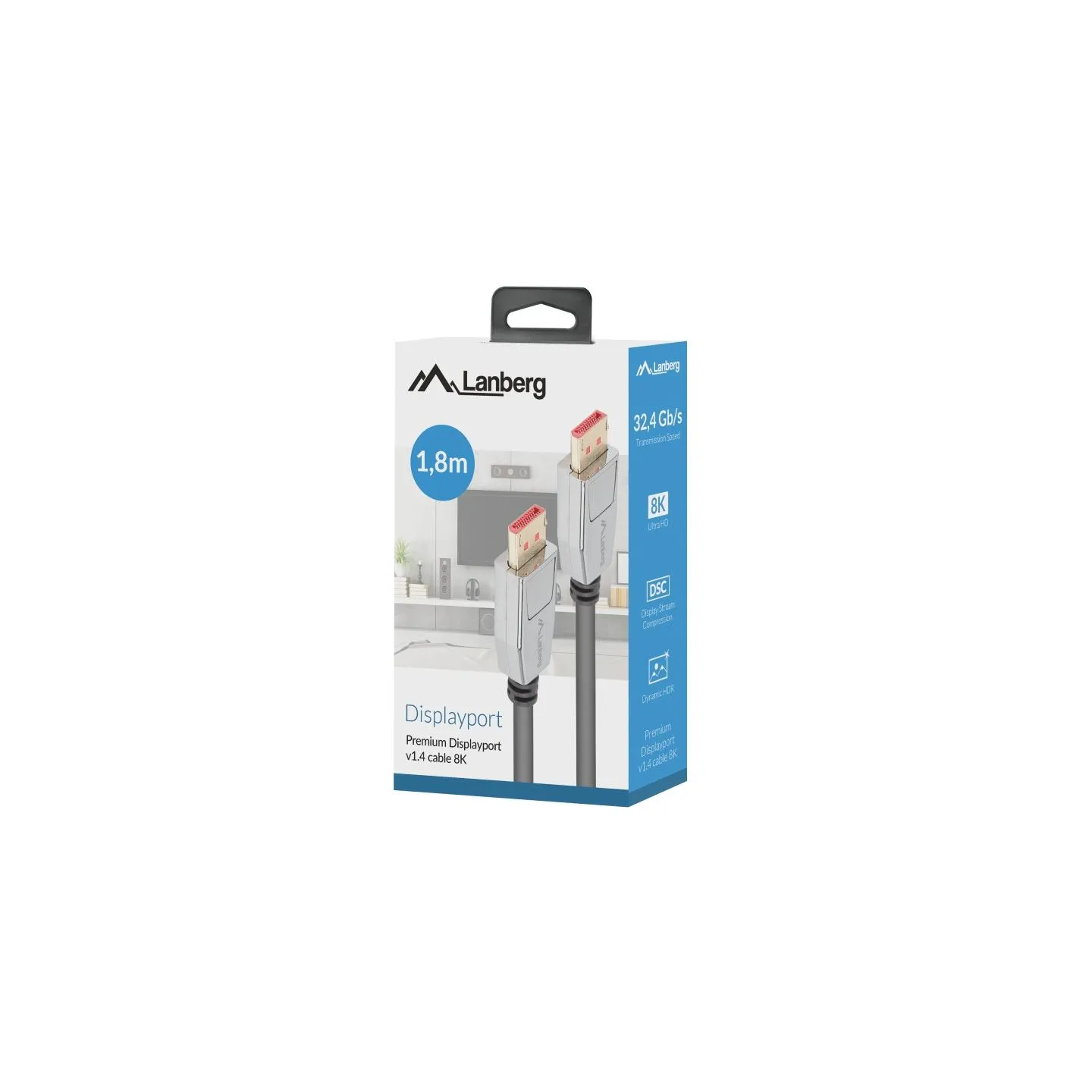 Lanberg DisplayPort M/M Cable 20 PIN V1.4 8K 60HZ | CA-DPDP-20CU-0018-BK | DisplayPort to DisplayPort | 1.8 m