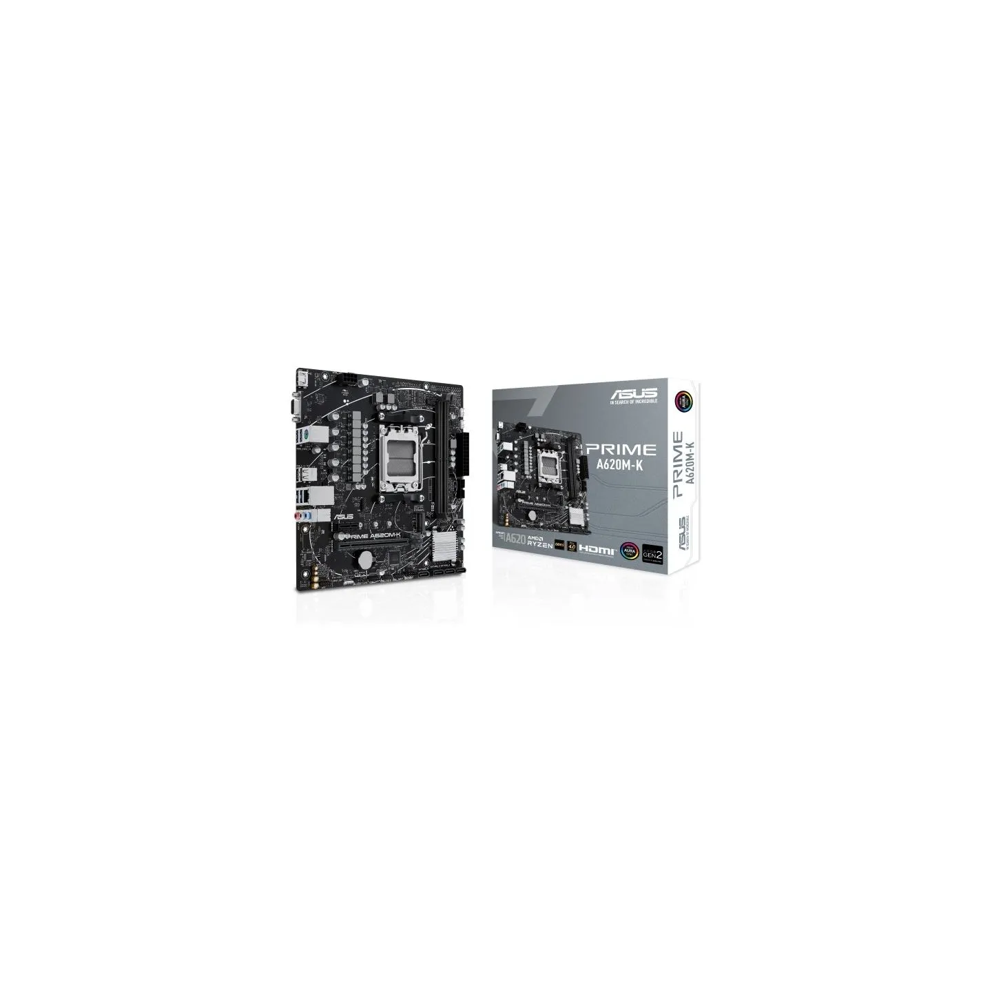 Asus | PRIME A620M-K | Processor family AMD | Processor socket AM5 | DDR5 DIMM | Memory slots 2 | Supported hard disk drive inte