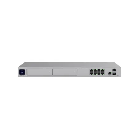 Ubiquiti rack-mount Cloud Gateway with 10 Gbps performance, multi-WAN load balancing, and two NVR drive bays designed for large-