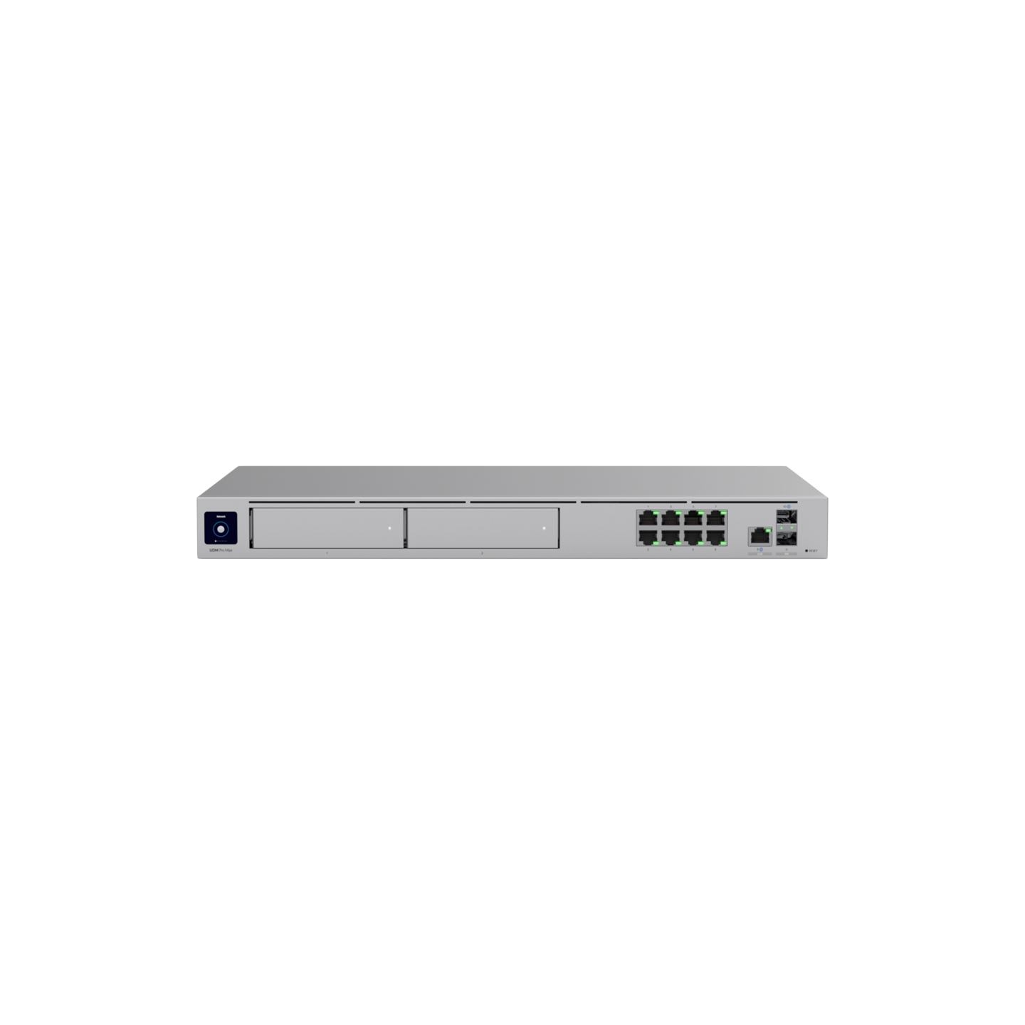 Ubiquiti rack-mount Cloud Gateway with 10 Gbps performance, multi-WAN load balancing, and two NVR drive bays designed for large-