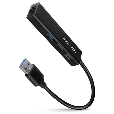 Axagon HMA-GL3A 3x USB-A + GLAN, USB3.2 Gen 1 hub, metal, 20cm USB-A cable