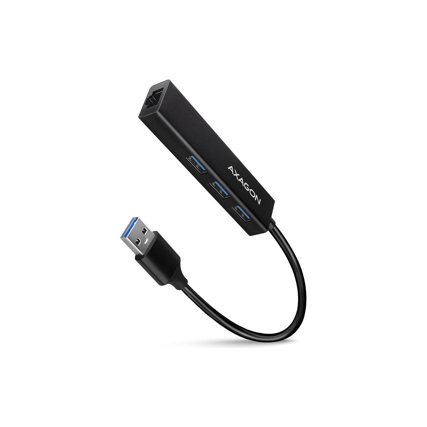 Axagon HMA-GL3A 3x USB-A + GLAN, USB3.2 Gen 1 hub, metal, 20cm USB-A cable