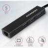 Axagon HMA-GL3A 3x USB-A + GLAN, USB3.2 Gen 1 hub, metal, 20cm USB-A cable