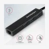 Axagon HMA-GL3A 3x USB-A + GLAN, USB3.2 Gen 1 hub, metal, 20cm USB-A cable