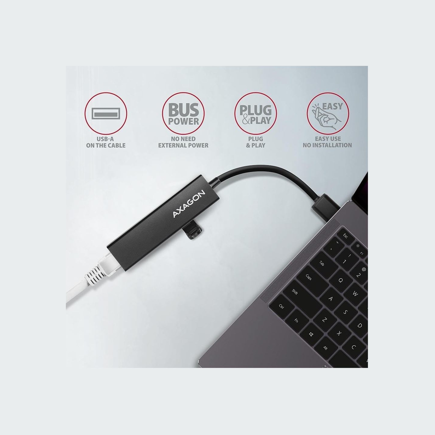 Axagon HMA-GL3A 3x USB-A + GLAN, USB3.2 Gen 1 hub, metal, 20cm USB-A cable