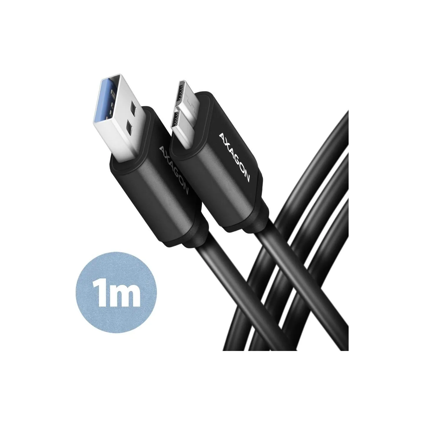 Axagon Data and charging USB 3.2 Gen1 cable length 1 m. 3A. Black.