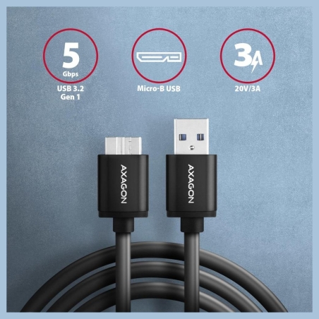 Axagon Data and charging USB 3.2 Gen1 cable length 1 m. 3A. Black.