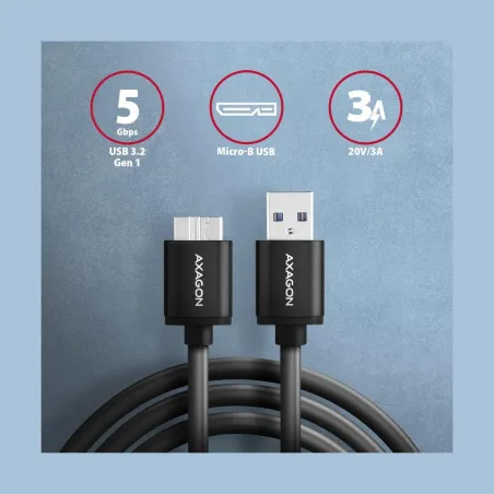 Axagon Data and charging USB 3.2 Gen1 cable length 1 m. 3A. Black.
