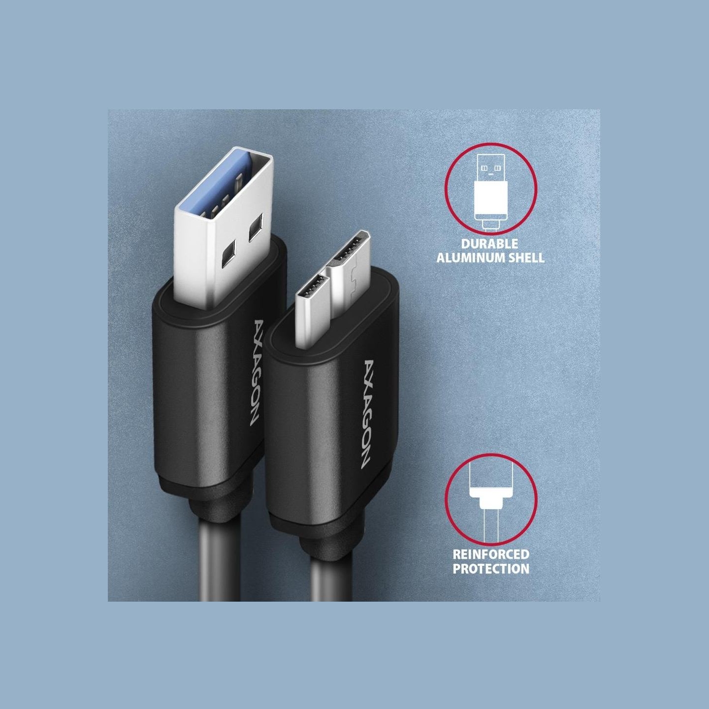 Axagon Data and charging USB 3.2 Gen1 cable length 1 m. 3A. Black.