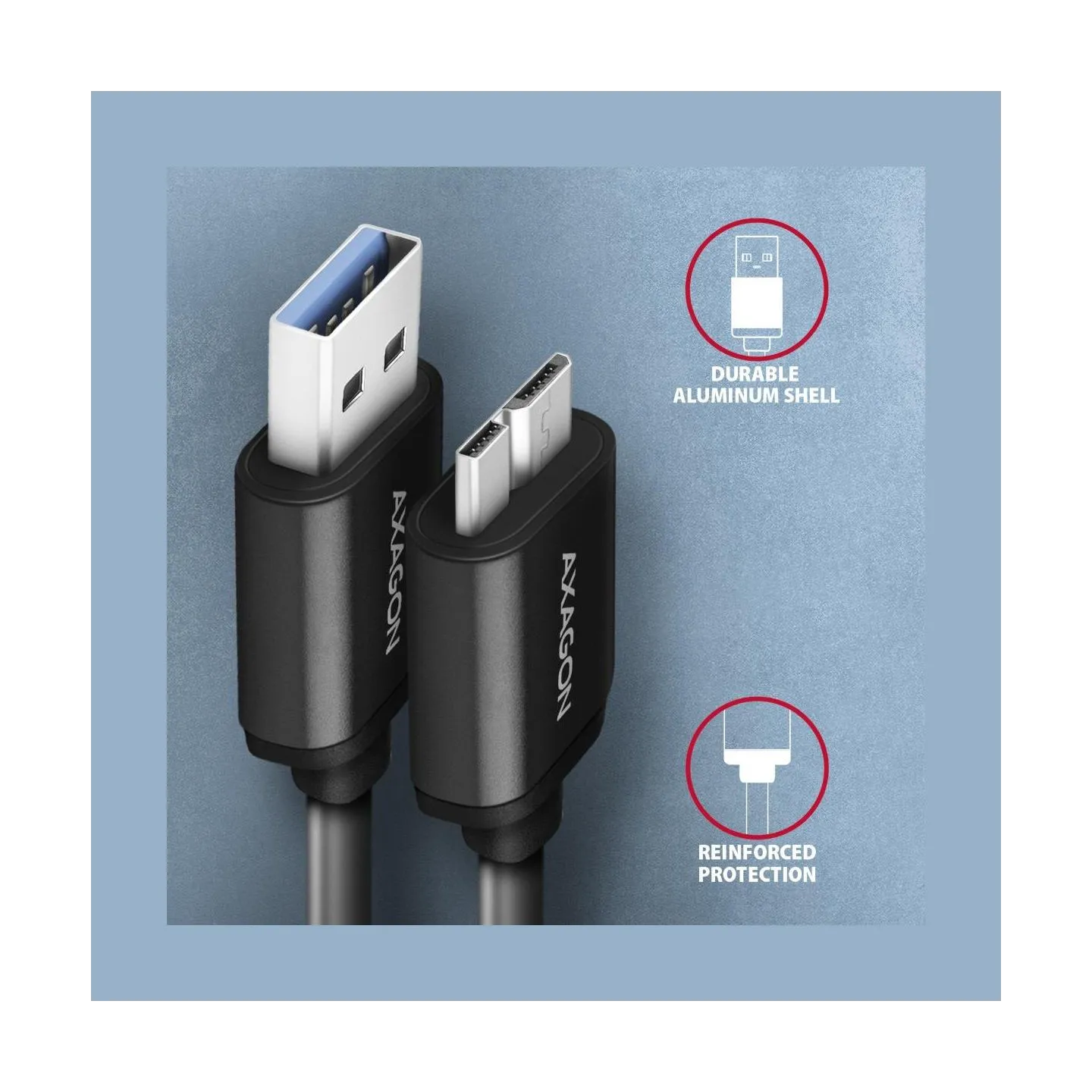 Axagon Data and charging USB 3.2 Gen1 cable length 1 m. 3A. Black.