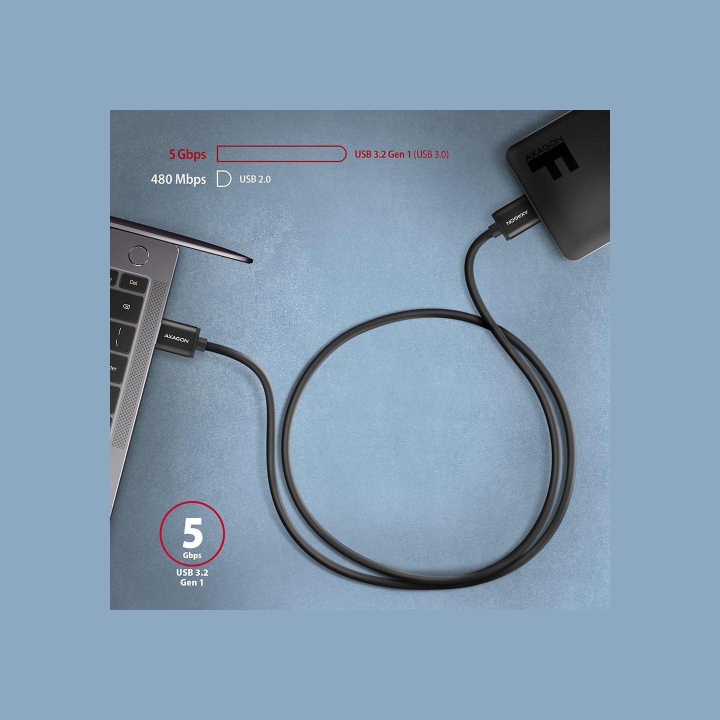 Axagon Data and charging USB 3.2 Gen1 cable length 1 m. 3A. Black.