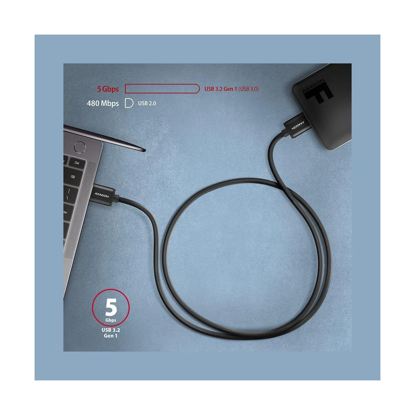 Axagon Data and charging USB 3.2 Gen1 cable length 1 m. 3A. Black.