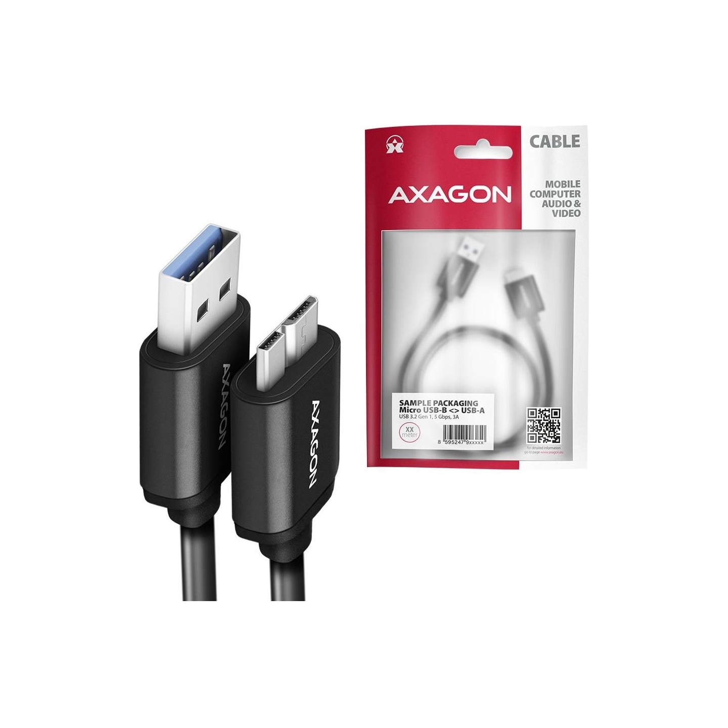 Axagon Data and charging USB 3.2 Gen1 cable length 1 m. 3A. Black.