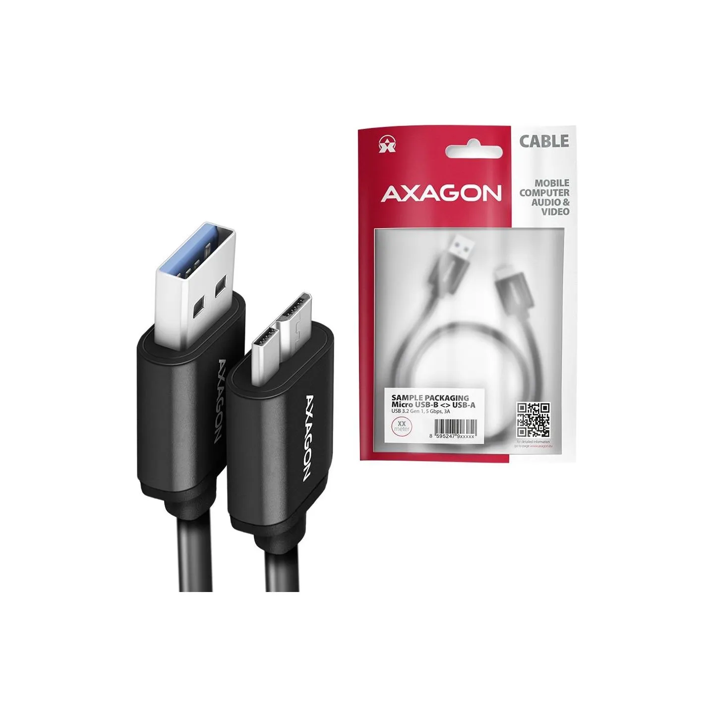 Axagon Data and charging USB 3.2 Gen1 cable length 1 m. 3A. Black.
