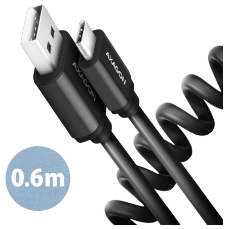 Axagon Data and charging USB 2.0 cable lengh 0.6m. 3A. Black twisted.
