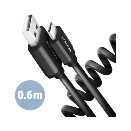 Axagon Data and charging USB 2.0 cable lengh 0.6m. 3A. Black twisted.