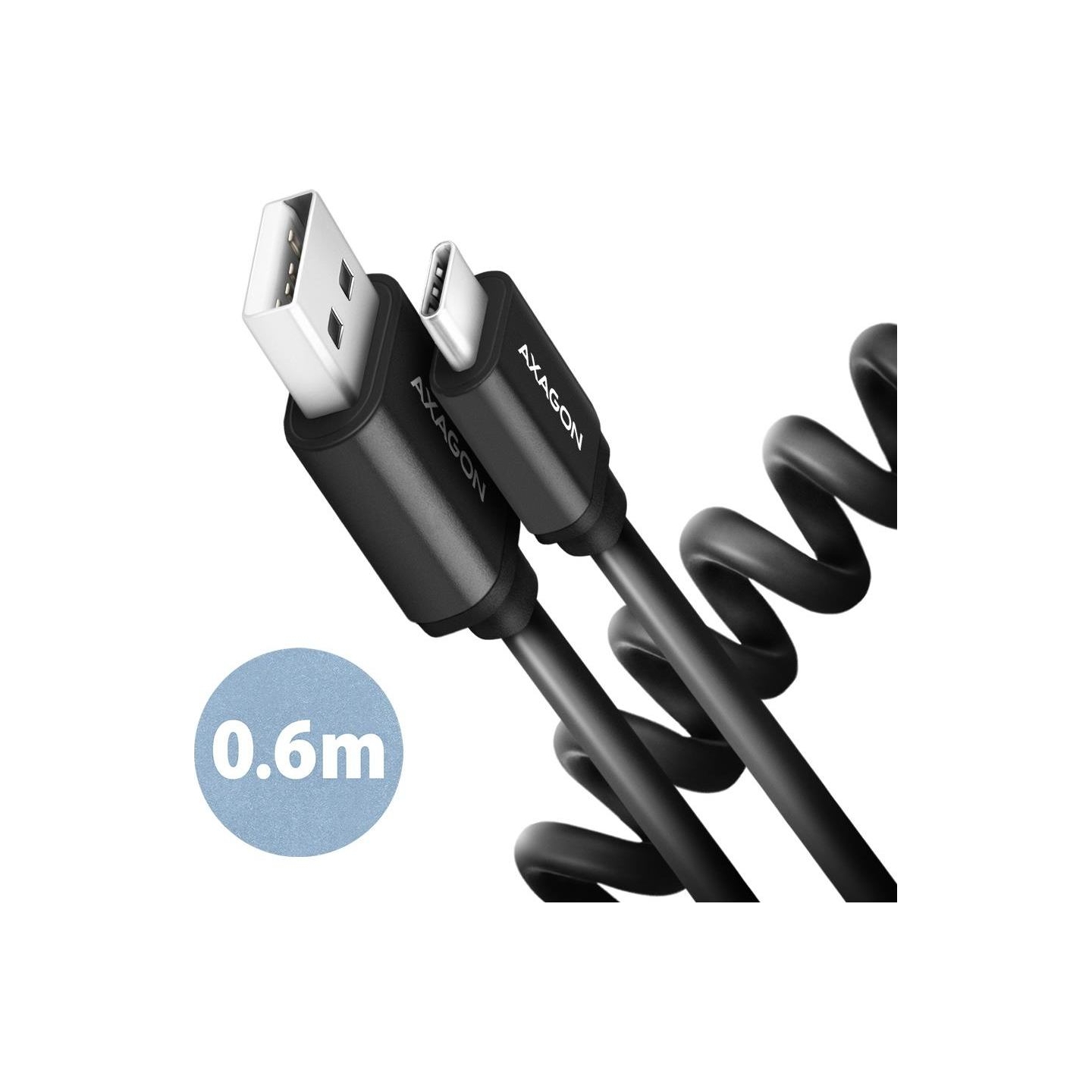 Axagon Data and charging USB 2.0 cable lengh 0.6m. 3A. Black twisted.