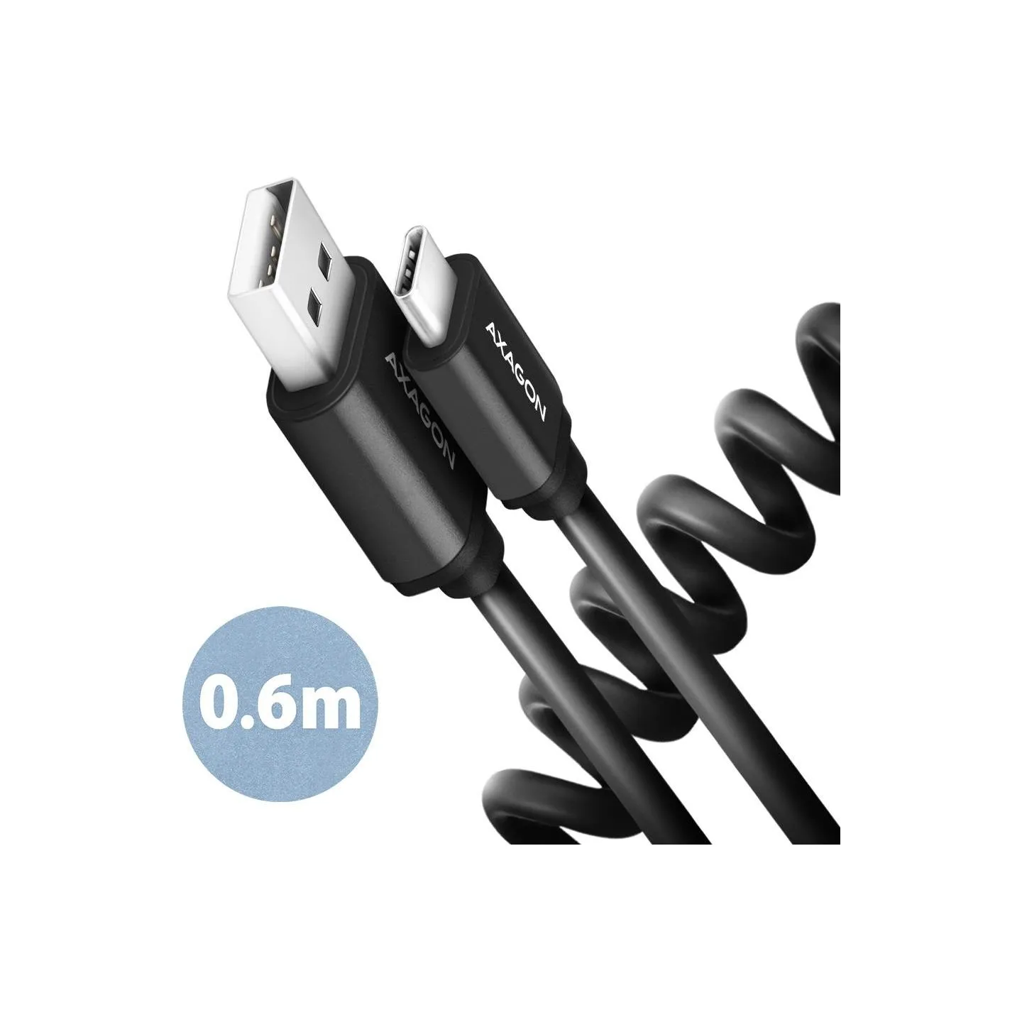 Axagon Data and charging USB 2.0 cable lengh 0.6m. 3A. Black twisted.
