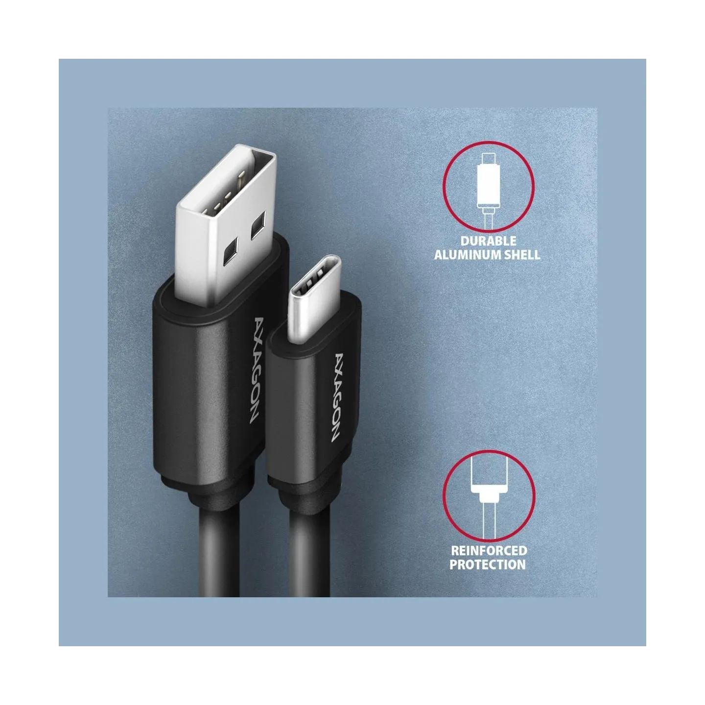 Axagon Data and charging USB 2.0 cable lengh 0.6m. 3A. Black twisted.