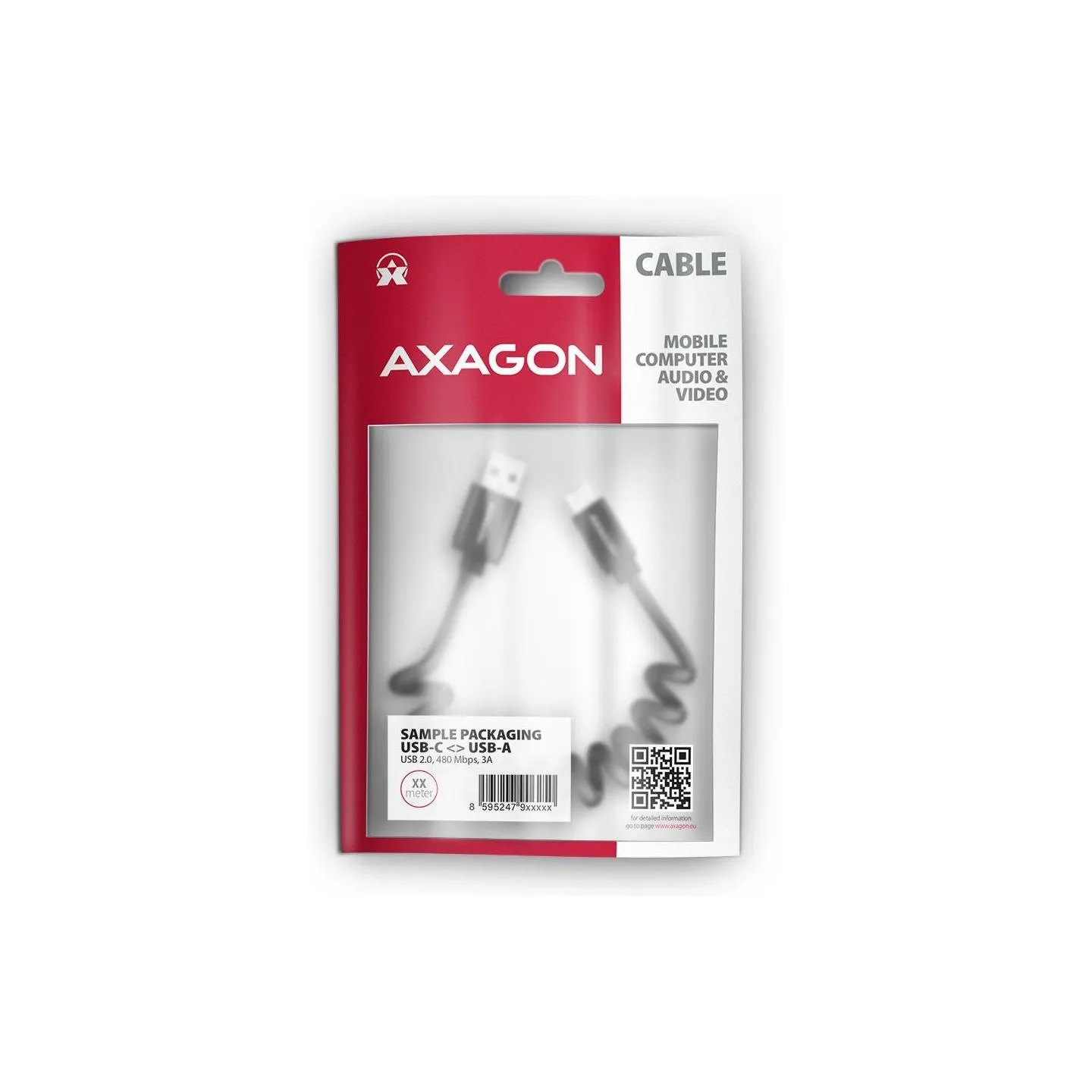 Axagon Data and charging USB 2.0 cable lengh 0.6m. 3A. Black twisted.