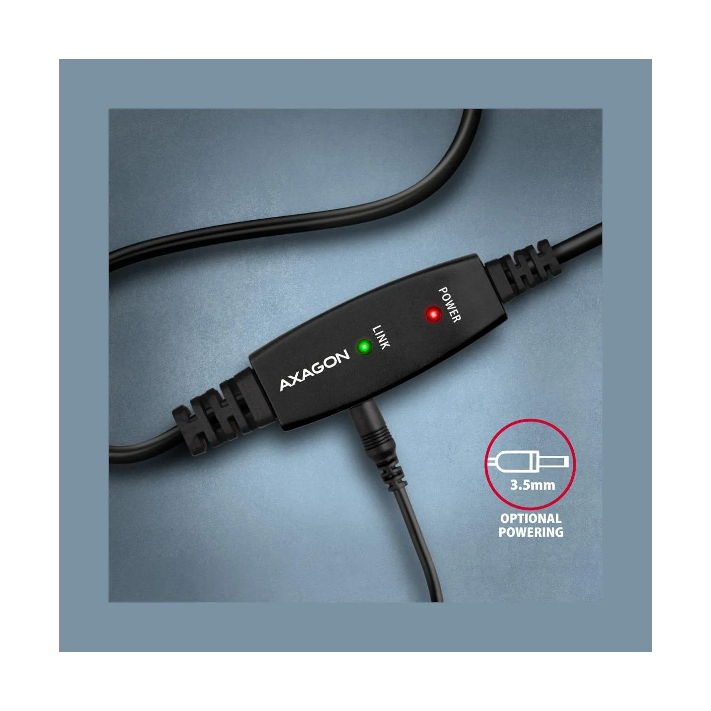 Axagon ADR-215B Active connection USB 2.0 A-M > B-M cable, 15 m long. Power supply option.