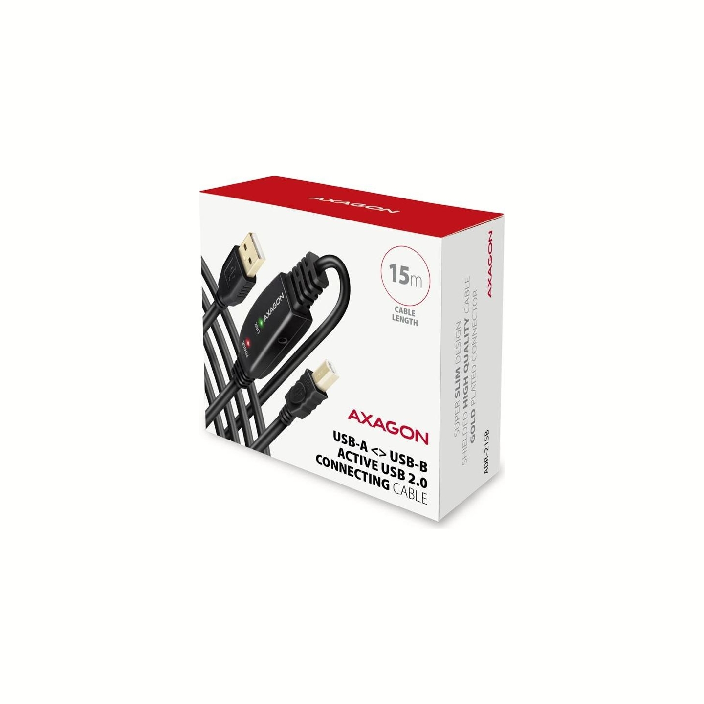 Axagon ADR-215B Active connection USB 2.0 A-M > B-M cable, 15 m long. Power supply option.