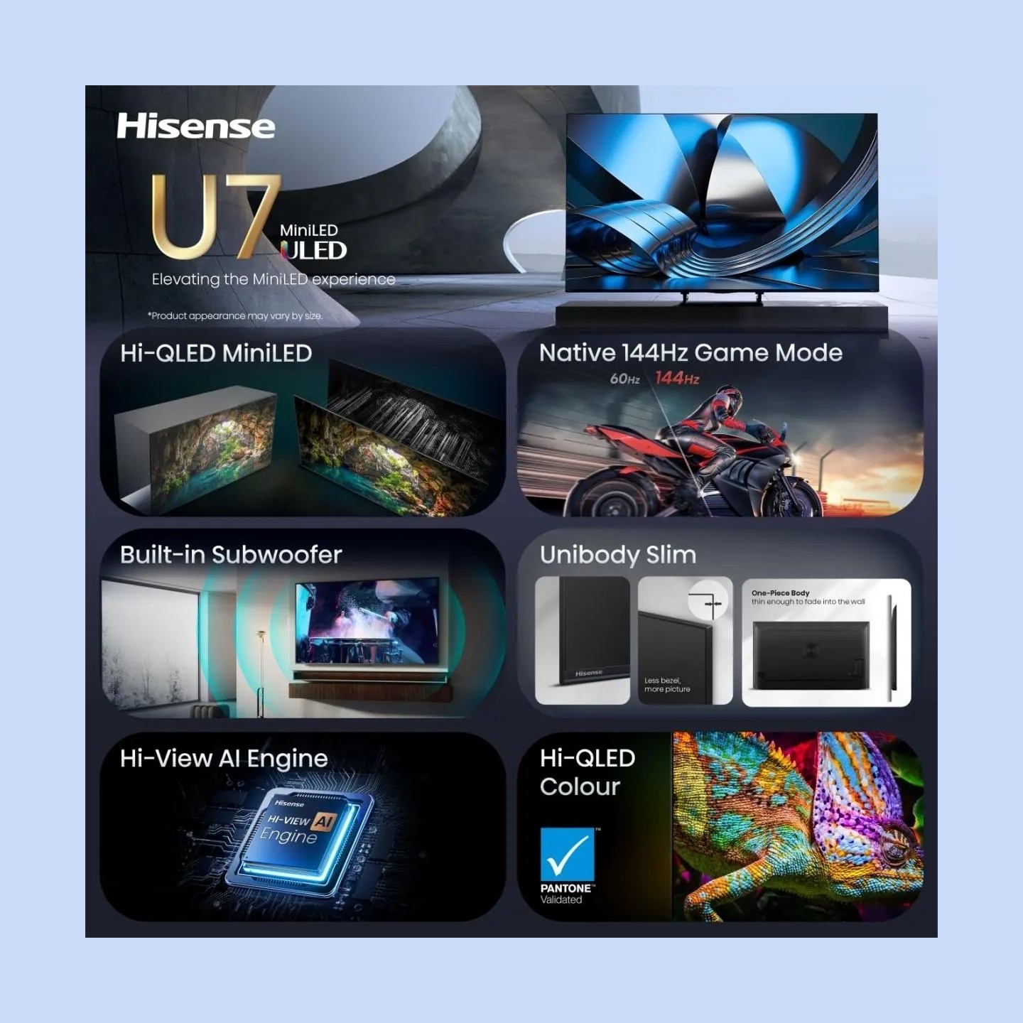 Hisense ULED MiniLED TV | 65U7SE | 65" | Smart TV | VIDAA OS | UHD | Black