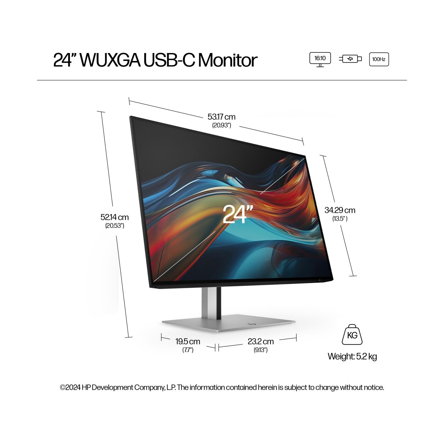HP 724pu Series 7 Pro WUXGA Charging Monitor - 24" 1920x1200 WUXGA 350-nit 100Hz AG, IPS, USB-C(100W)/HDMI/DisplayPort Daisy-Cha