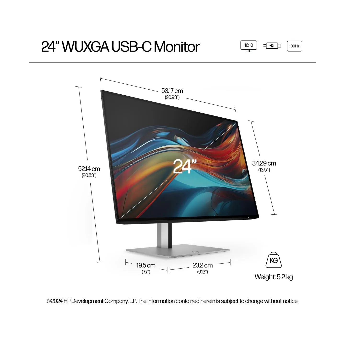 HP 724pu Series 7 Pro WUXGA Charging Monitor - 24" 1920x1200 WUXGA 350-nit 100Hz AG, IPS, USB-C(100W)/HDMI/DisplayPort Daisy-Cha