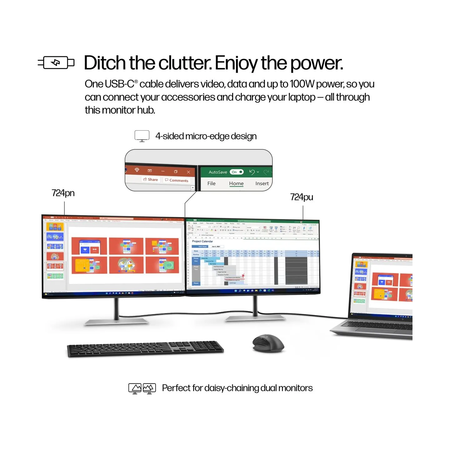 HP 724pu Series 7 Pro WUXGA Charging Monitor - 24" 1920x1200 WUXGA 350-nit 100Hz AG, IPS, USB-C(100W)/HDMI/DisplayPort Daisy-Cha