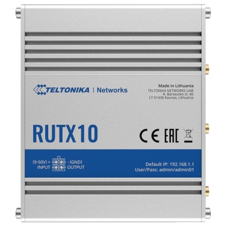 Teltonika | Industrial Router | RUTX10 | 802.11ac | 867 Mbit/s | 10/100/1000 Mbit/s | Ethernet LAN (RJ-45) ports 4 | Mesh Suppor