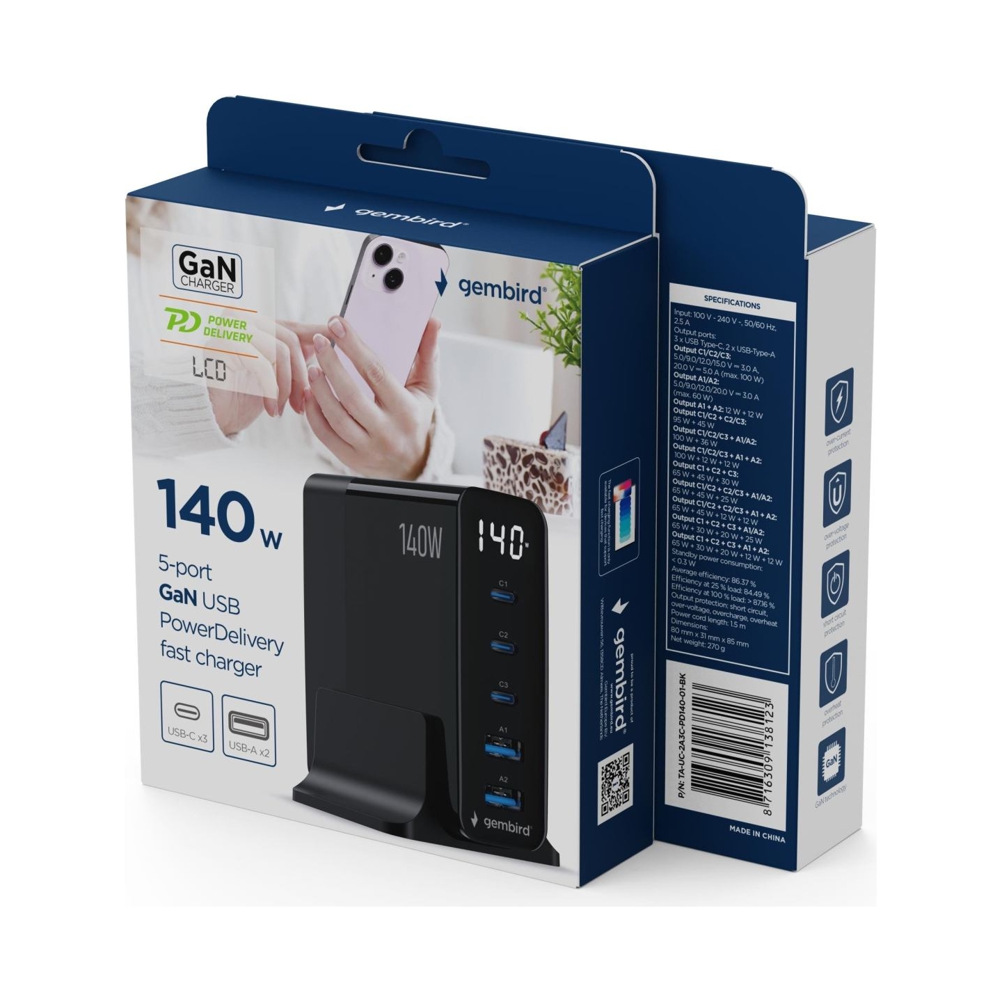Gembird 5-port 140 W GaN USB fast charg