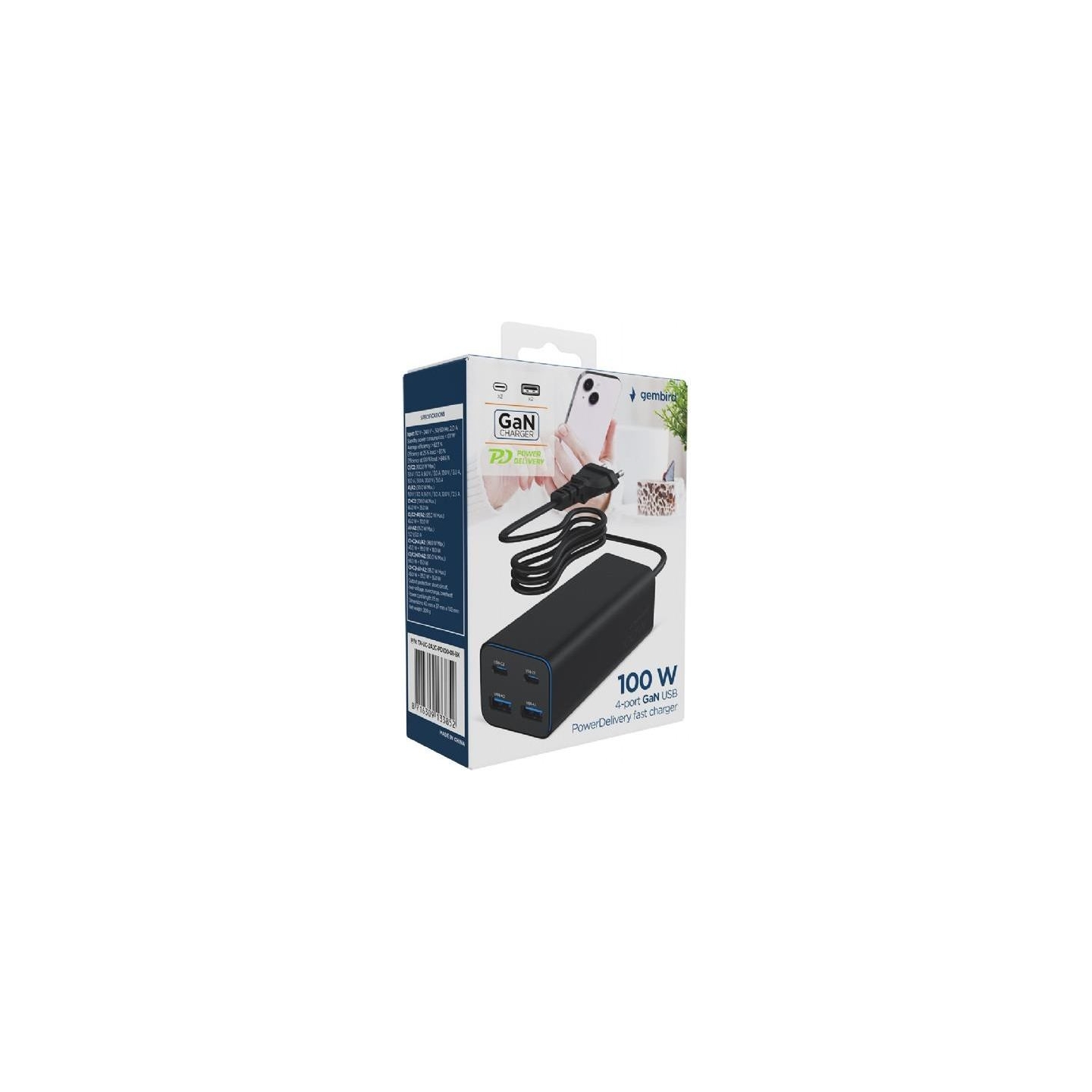 Gembird 4-port 100 W GaN USB PowerDelive