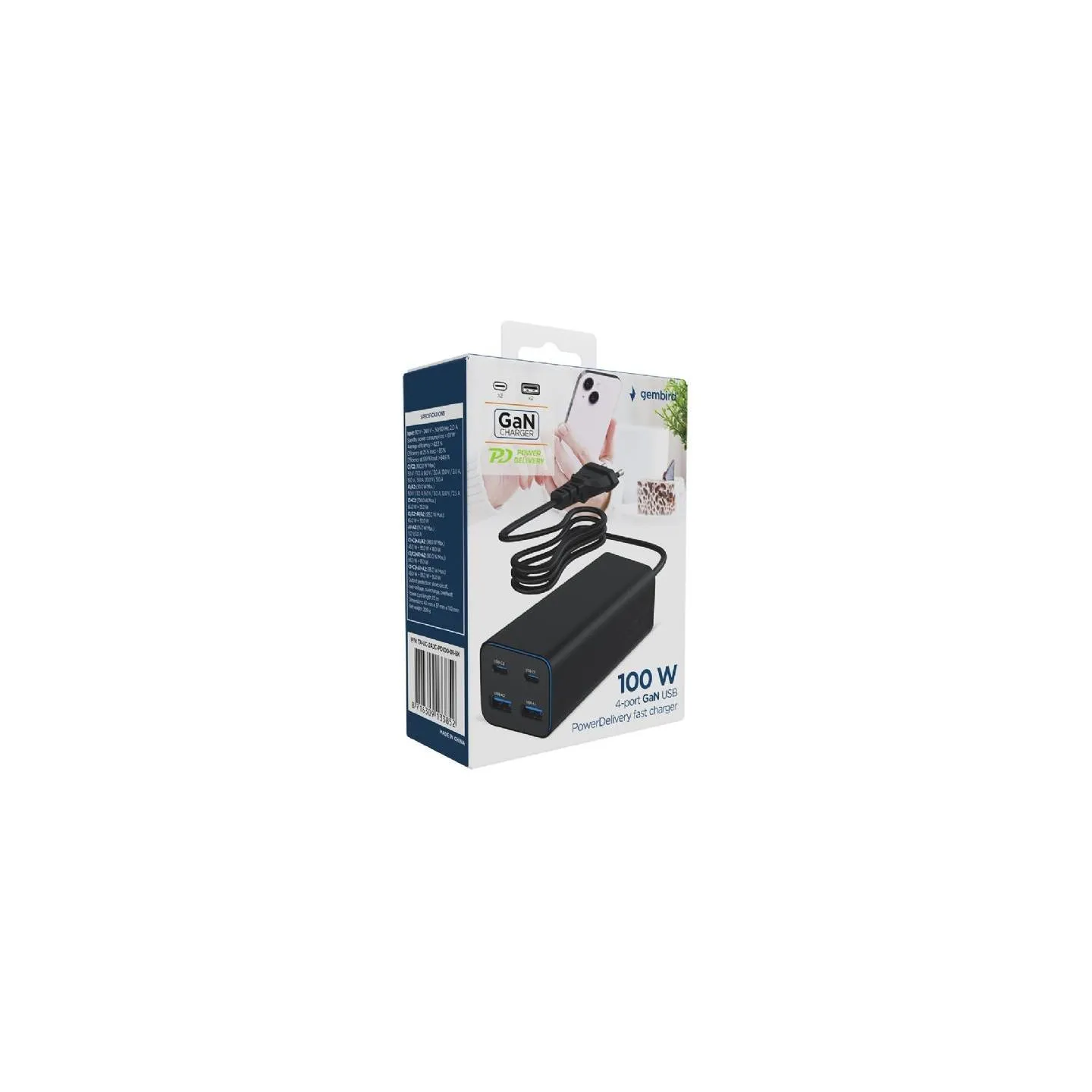 Gembird 4-port 100 W GaN USB PowerDelive