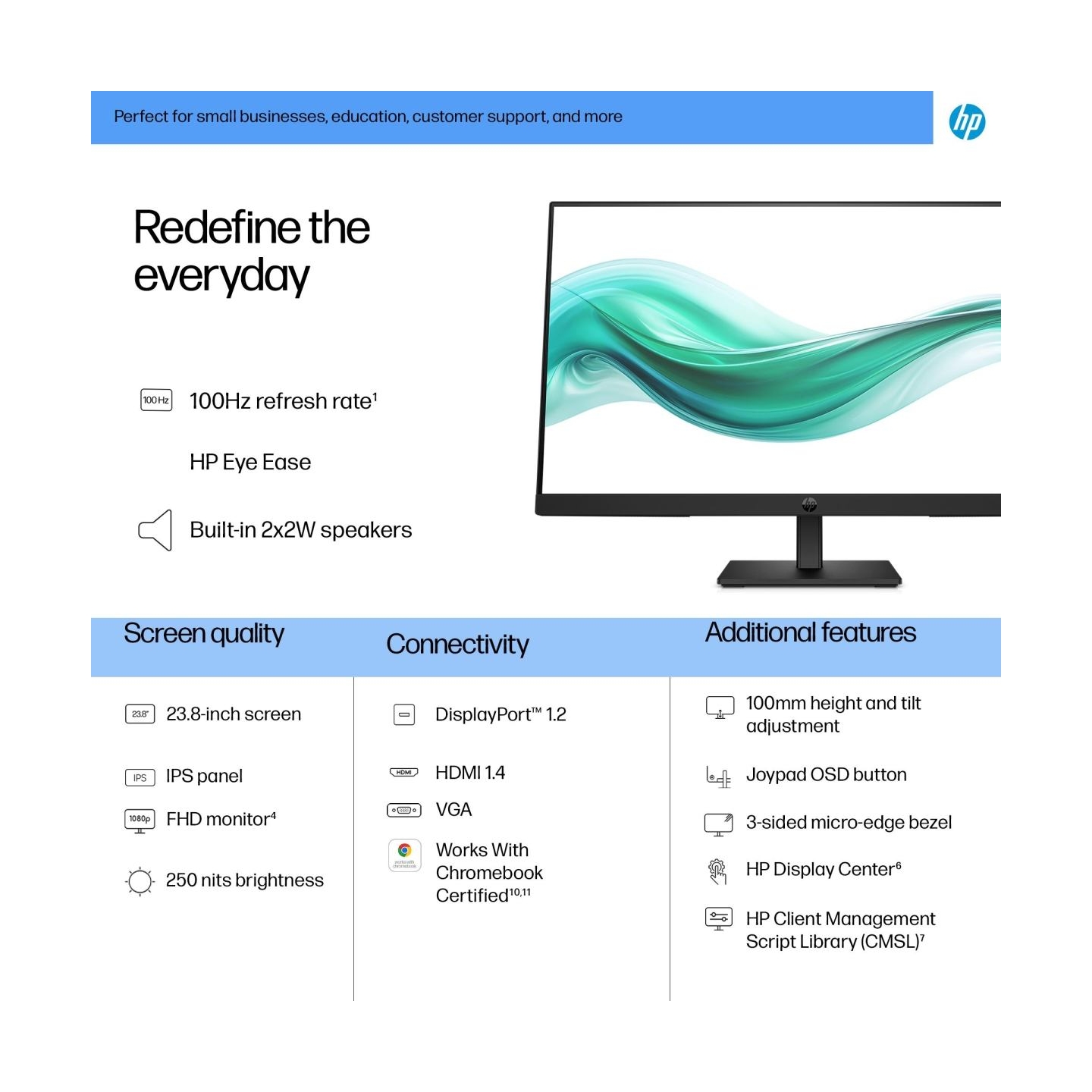 HP LCD Monitor|HP|23.8 "|1920 x 1080 pixels|Full HD|Native aspect ratio 16:9|LCD|Flat|B0BU9UT