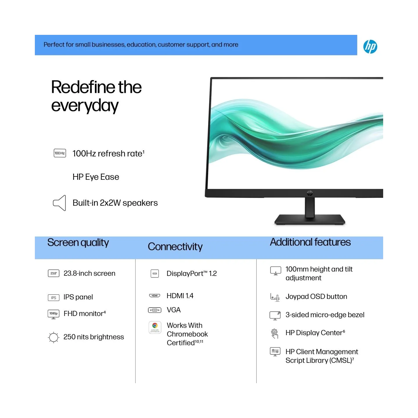 HP LCD Monitor|HP|23.8 "|1920 x 1080 pixels|Full HD|Native aspect ratio 16:9|LCD|Flat|B0BU9UT