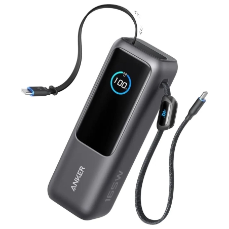 Anker Zolo Powerbank | A1695H11 | 25000 mAh | Built-In USB-C and Retractable Cable) | Grey