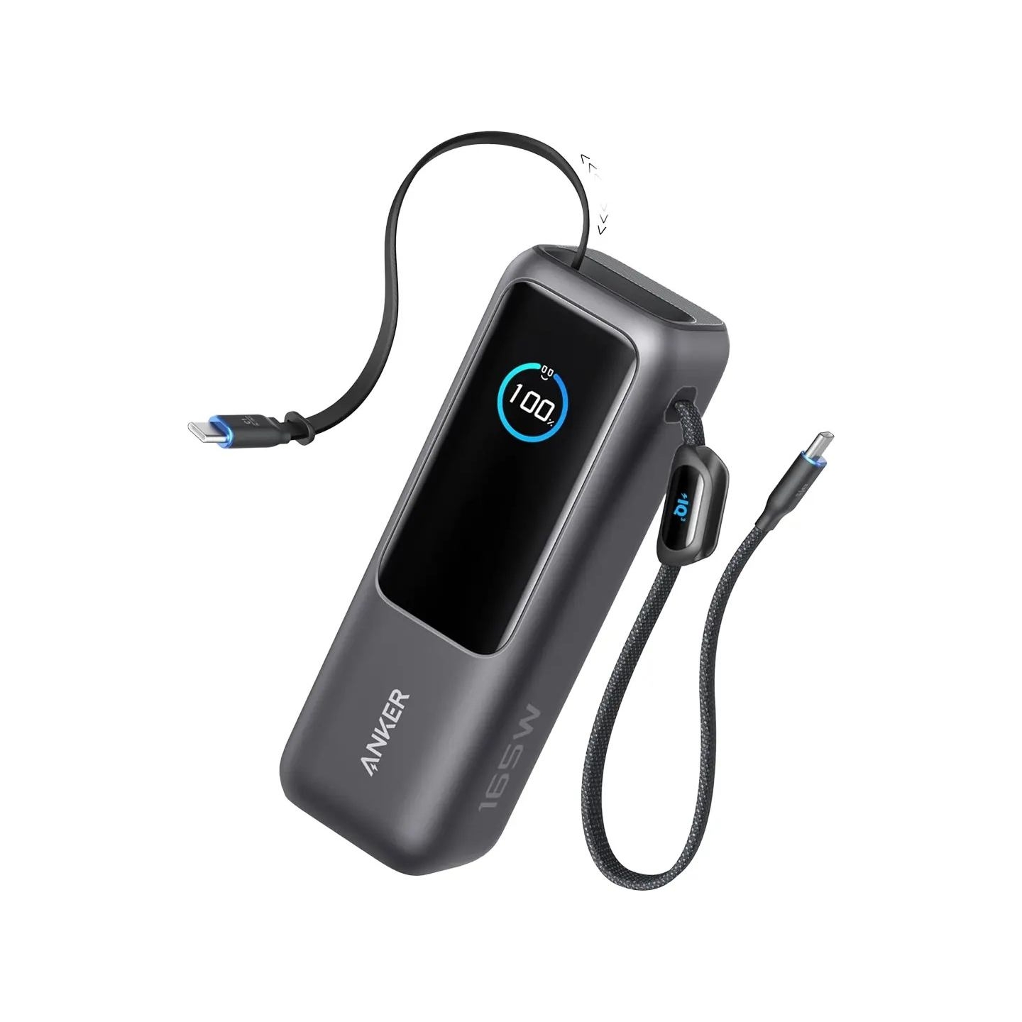 Anker Zolo Powerbank | A1695H11 | 25000 mAh | Built-In USB-C and Retractable Cable) | Grey