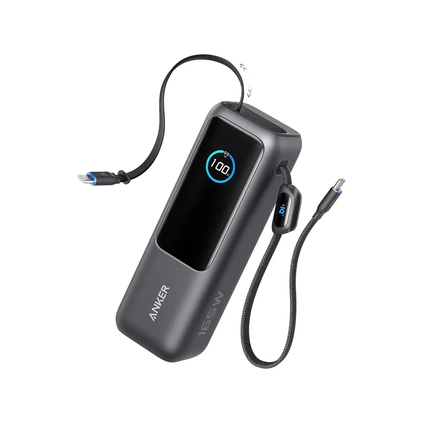 Anker Zolo Powerbank | A1695H11 | 25000 mAh | Built-In USB-C and Retractable Cable) | Grey