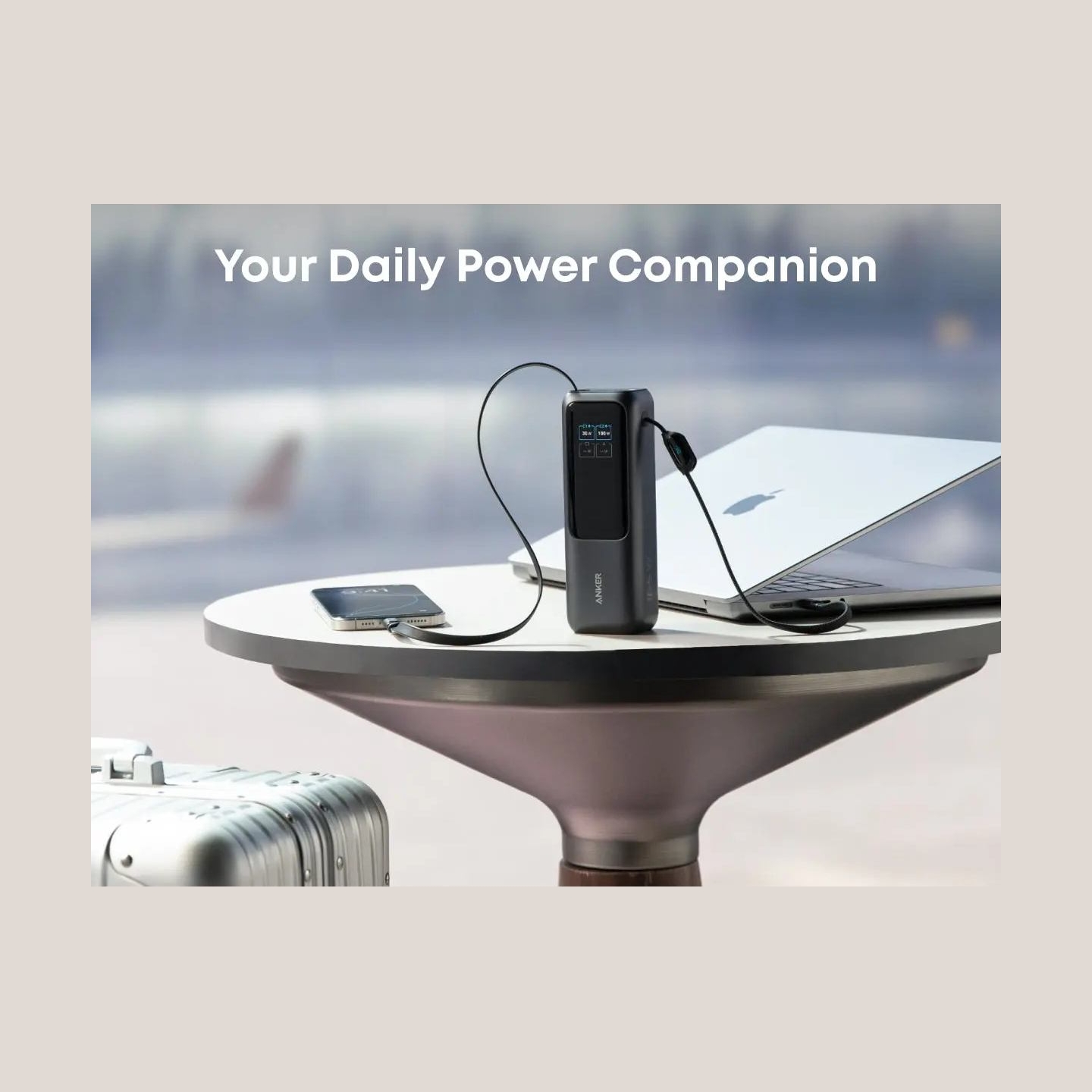 Anker Zolo Powerbank | A1695H11 | 25000 mAh | Built-In USB-C and Retractable Cable) | Grey