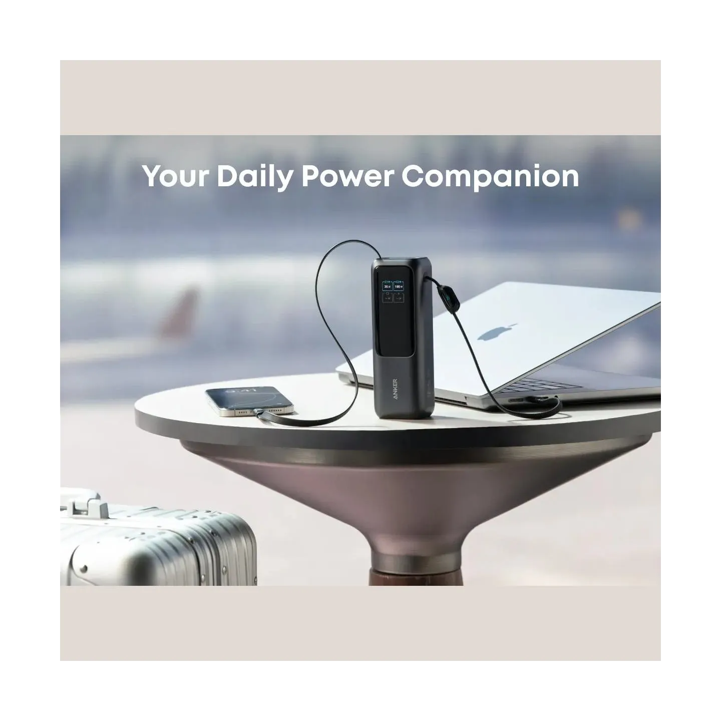 Anker Zolo Powerbank | A1695H11 | 25000 mAh | Built-In USB-C and Retractable Cable) | Grey