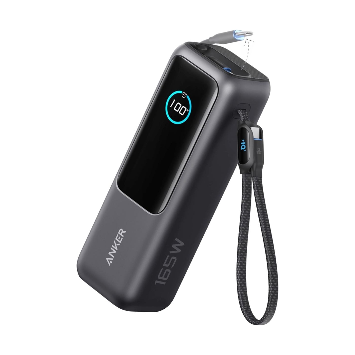 Anker Zolo Powerbank | A1695H11 | 25000 mAh | Built-In USB-C and Retractable Cable) | Grey