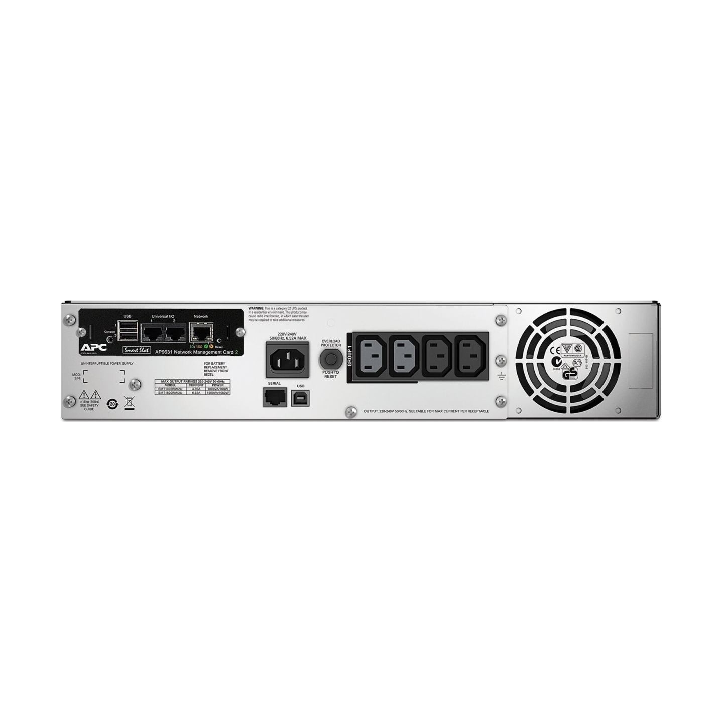 Schneider Electric APC Smart-UPS, Rackmount 2U, 230V, 4x IEC C13 sockets, Network card, AVR, LCD | SMT1500RMI2UNC | 1500 VA | 10
