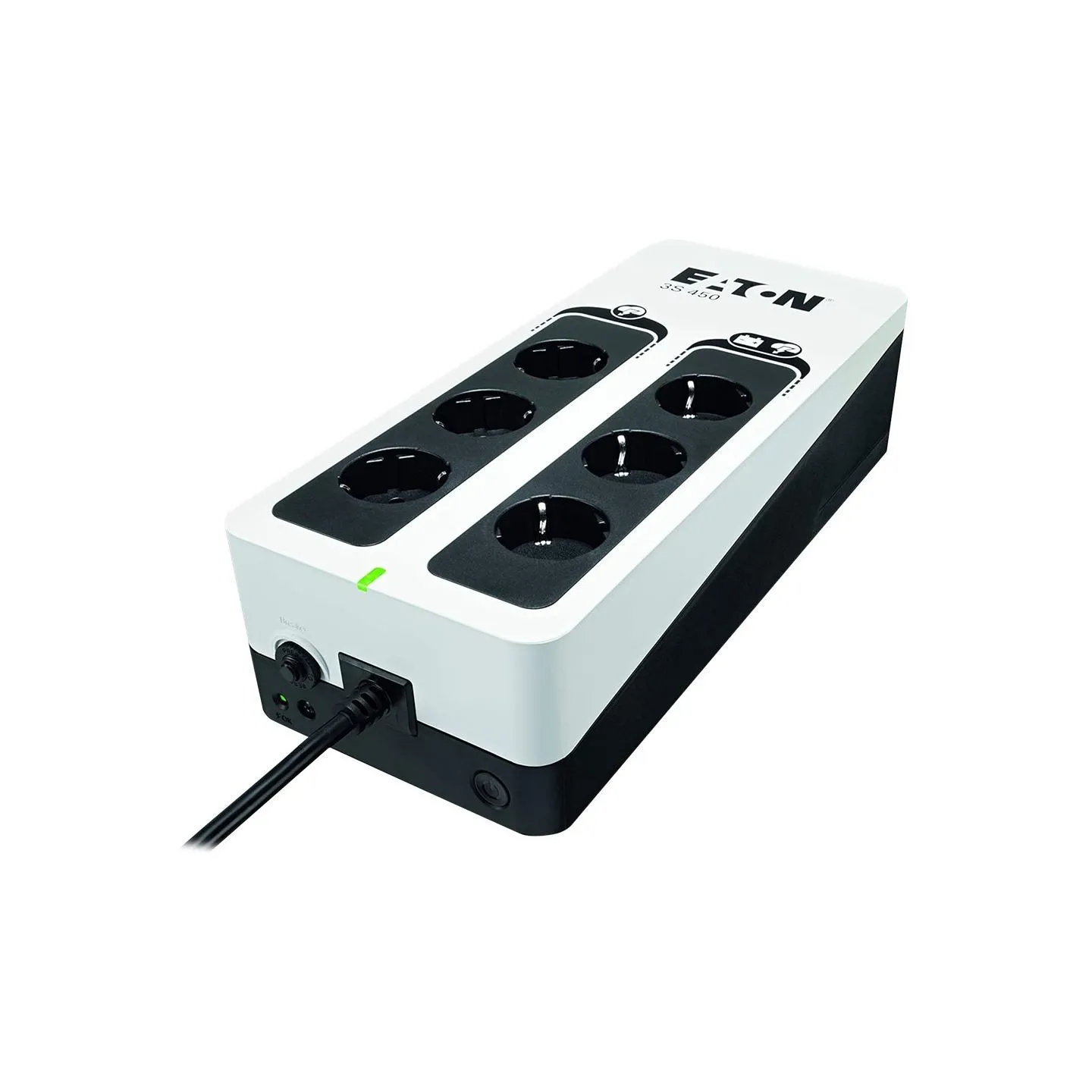 Eaton 3S Gen2 UPS DIN, 450 VA, 270 W, Input: Schuko, Outputs: (3) Schuko, (3) Schuko surge only, Tower | 3S450D